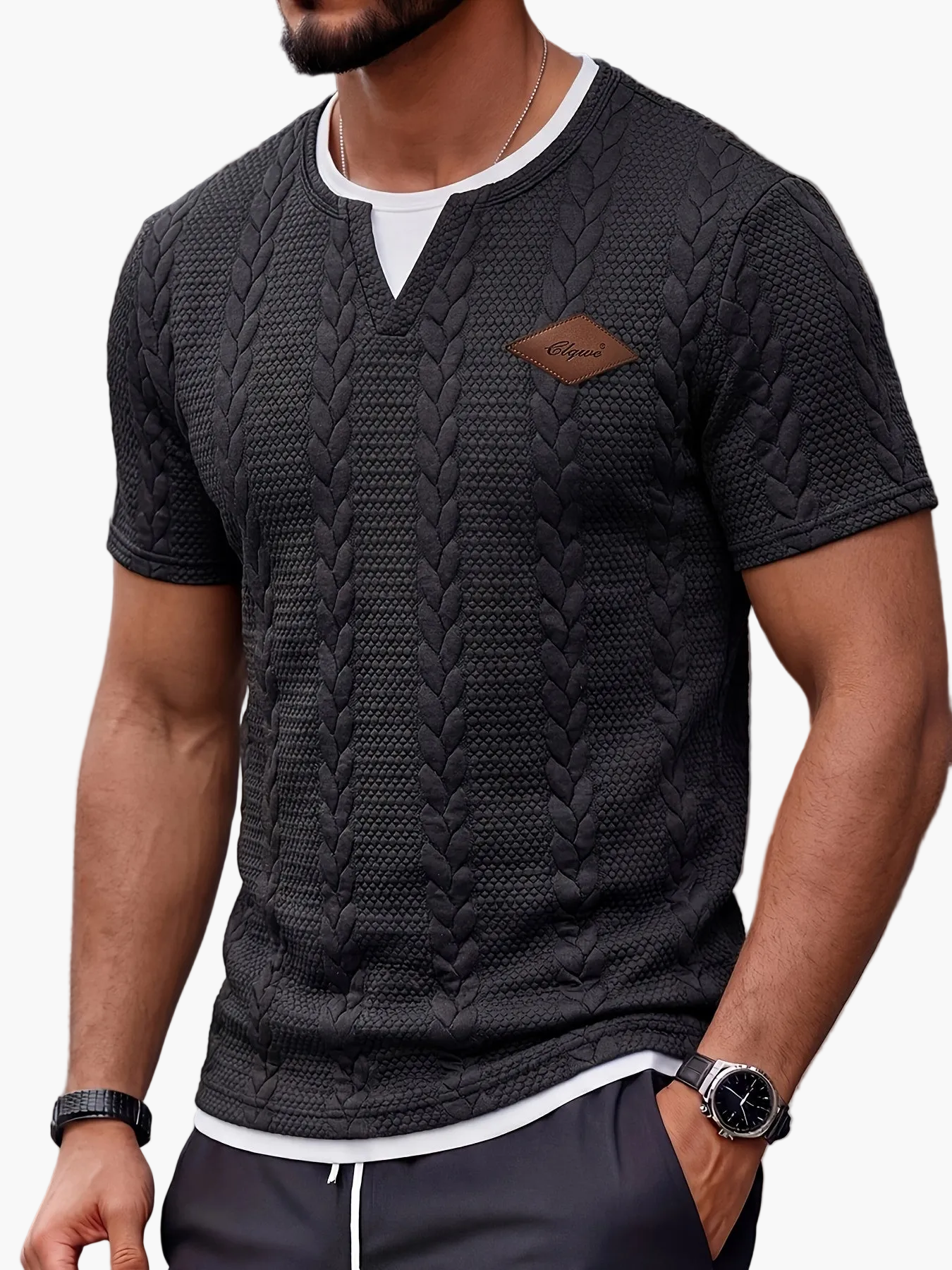 Herren Strick-T-Shirt im Casual Stil mit Zopfmuster – Kurzarm, Modernes Freizeitshirt für Alltag und Wochenende