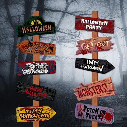 Halloween Wegweiser Schilder Set für Deko und Party – 10-teiliges Papierschild-Set für gruselige Atmosphäre, Kostüme und Trick-or-Treat