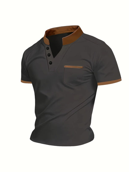 Herren Poloshirt mit modernem Stehkragen und Brusttasche – Stilvolles Freizeit- und Business-Oberteil