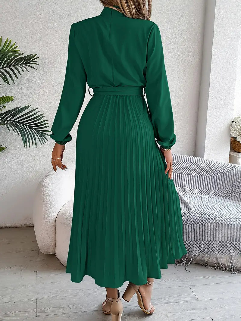 Damen Midikleid mit Faltenrock und Bindegürtel – Eleganter Alltags- und Büro-Look