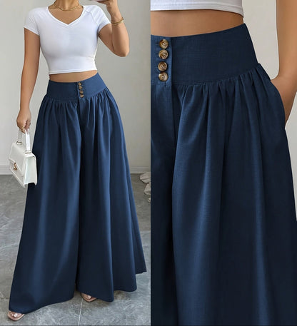 Damen Weite High Waist Palazzo Hose mit Knopfleiste – Eleganter Alltags- & Ausgeh-Look