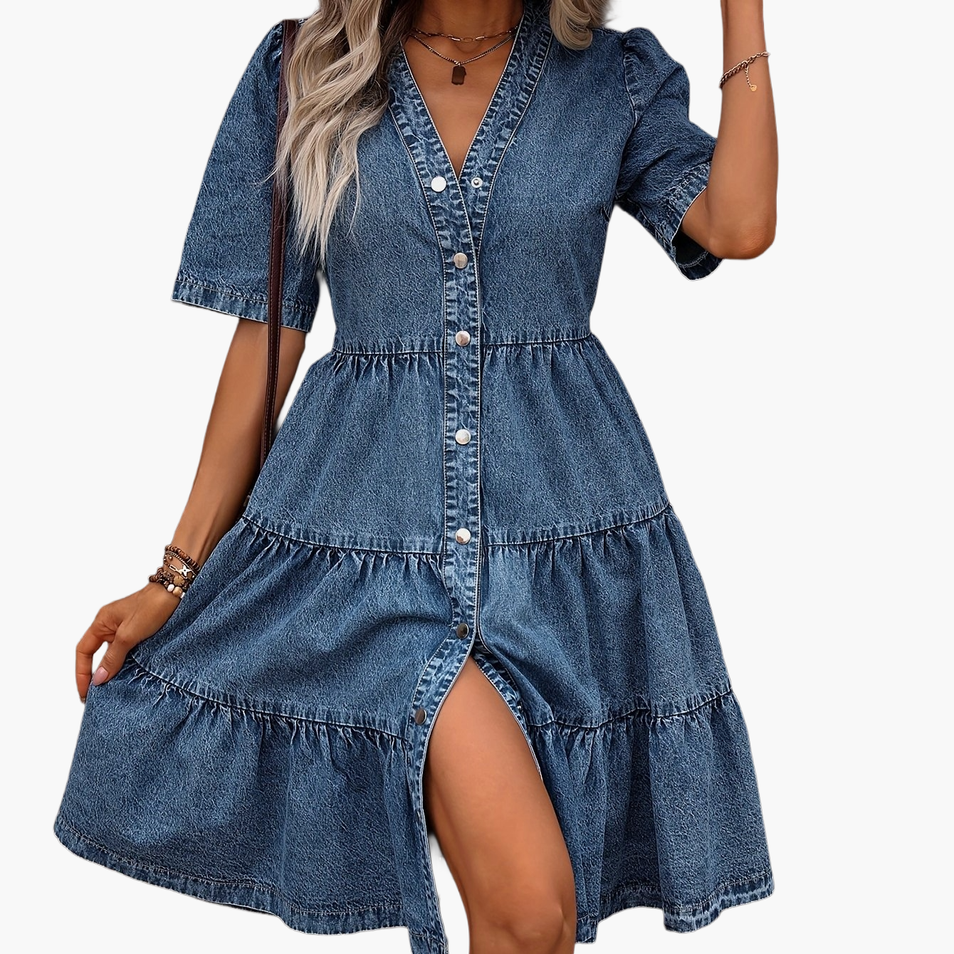 Damen Jeanskleid im Boho-Stil mit Knopfleiste – Freizeit & Sommermode