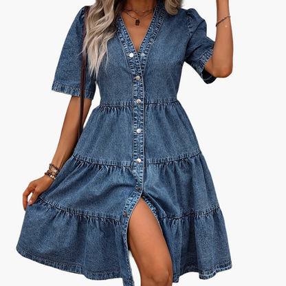 Damen Jeanskleid im Boho-Stil mit Knopfleiste – Freizeit & Sommermode