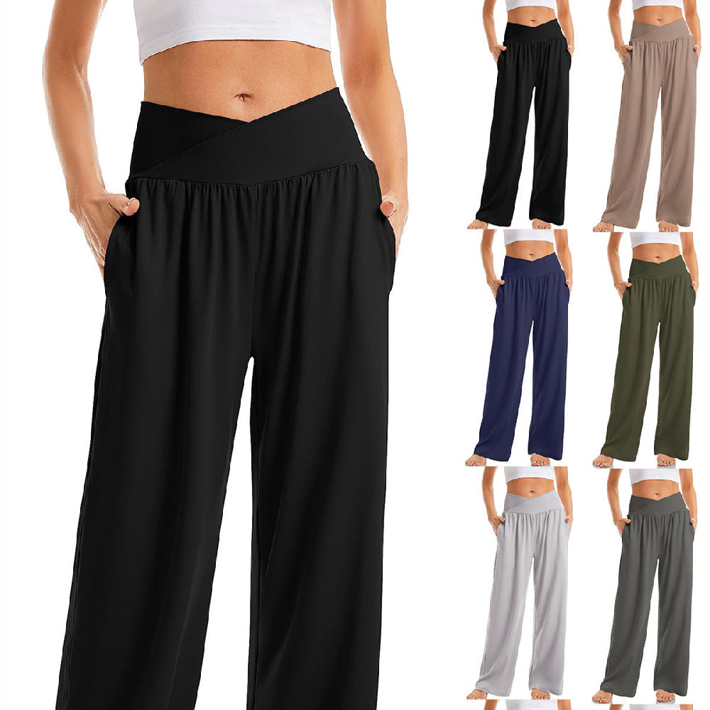 Damen Yoga-Hose mit V-Bund & weitem Bein – Loungewear mit Taschen