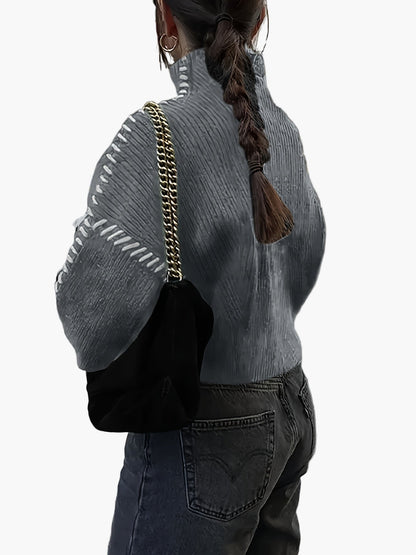Damen Strickpullover im modernen Oversize-Design mit High Neck – Streetstyle Herbst/Winter