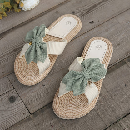 Damen Vintage Sommerschlappen mit großer Schleife – Bequeme Freizeitsandalen für Alltag und Urlaub