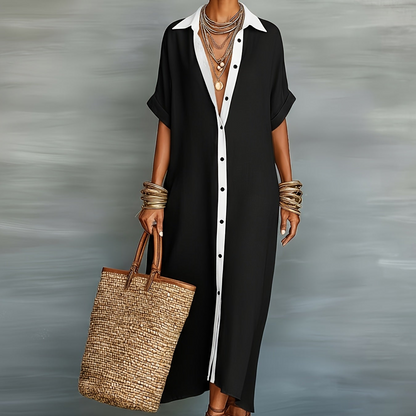 Damen Maxikleid Hemdblusenkleid Elegant Lässig Sommermode