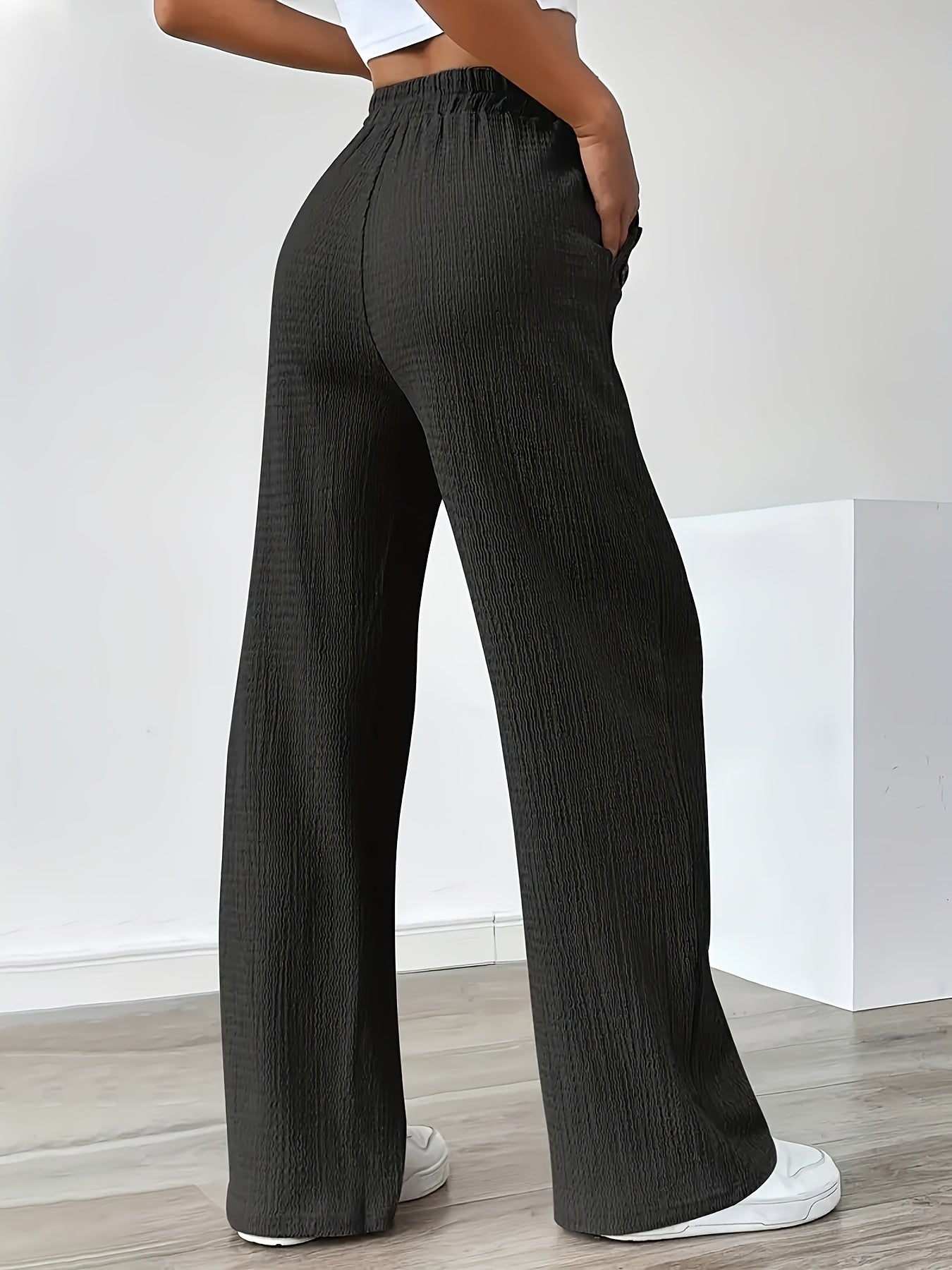 Damen Freizeithose mit weitem Bein und Knopfdetails – Bequeme Lounge- und Streetwear