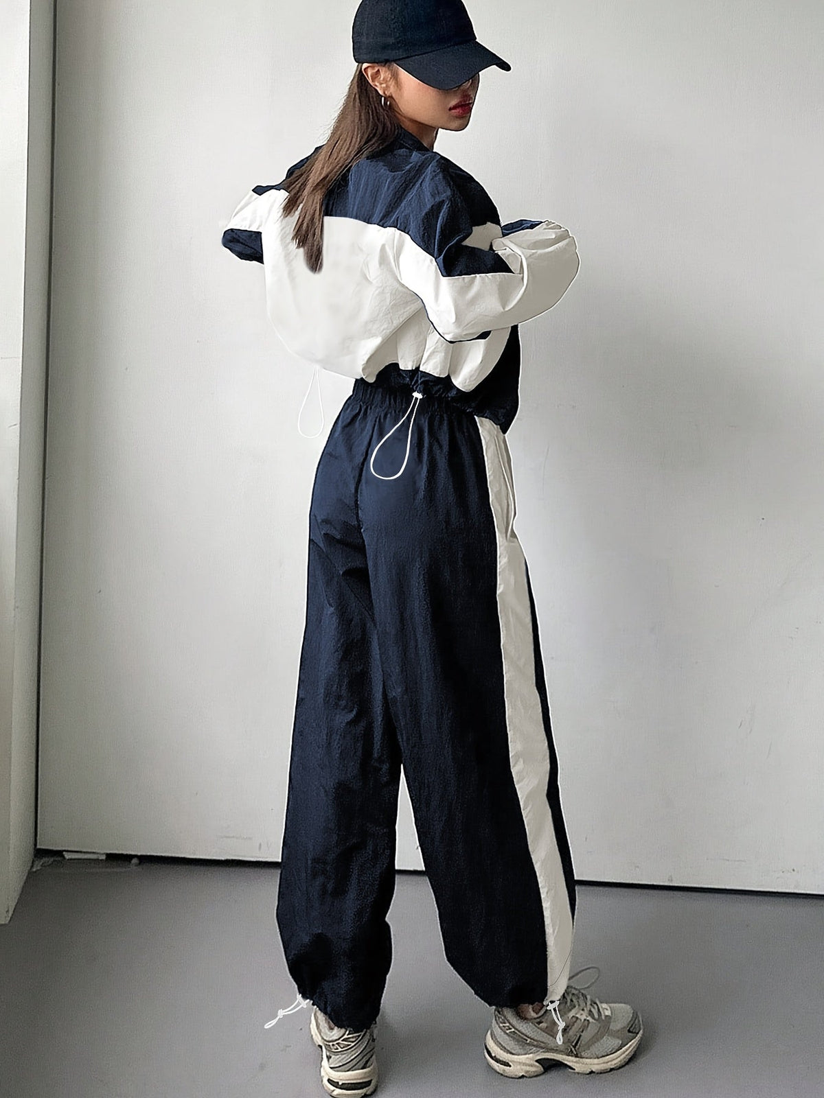 Damen Sportanzug 2-teilig Set Marineblau Weiß Tracksuit
