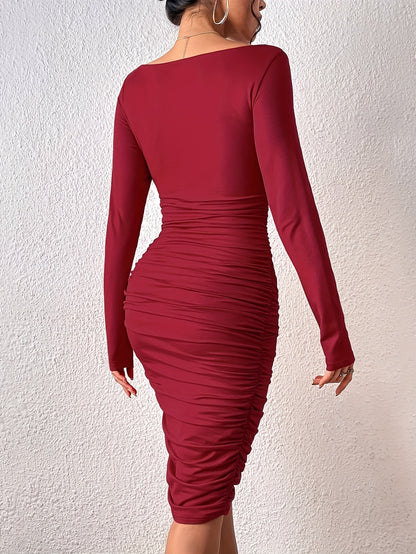 Damen Elegantes Bodycon-Kleid mit V-Ausschnitt und Raffung – Perfekt für festliche Anlässe