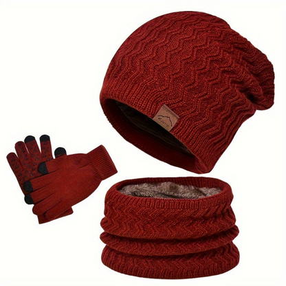Winter Set Strickmütze Schlauchschal Handschuhe mit Touch-Funktion