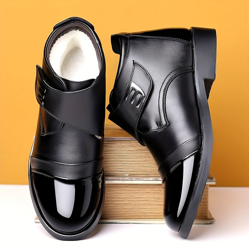 Herren Stiefelette Schwarz mit Glattleder-Effekt und Klettverschluss