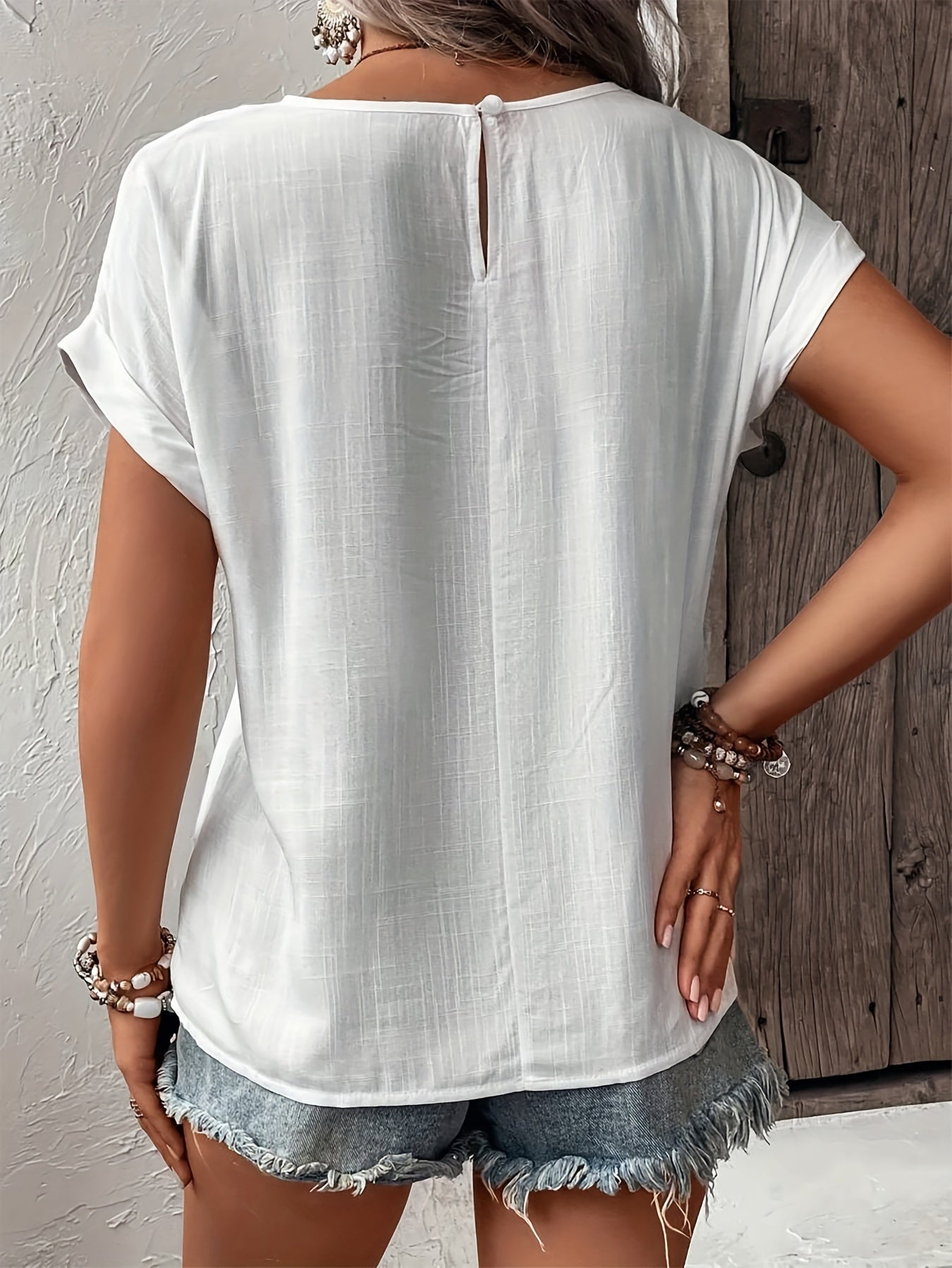 Damen Elegante Sommer Bluse mit Spitze und Kurzarm – Ideal für Alltag und Urlaub