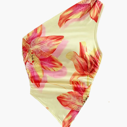 Damen Ein-Schulter-Body mit Blumenmuster – Eleganter Sommer-Body für Freizeit und Urlaub