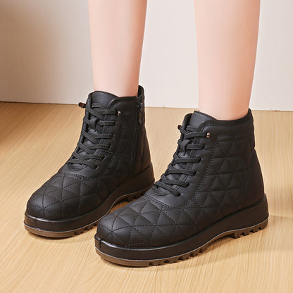 Damen Winterstiefeletten mit Steppung und Schnürung, warm gefüttert