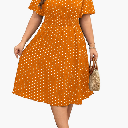 Damen Polka Dot Kleid Elegant Sommer Freizeit Midi Fit & Flare