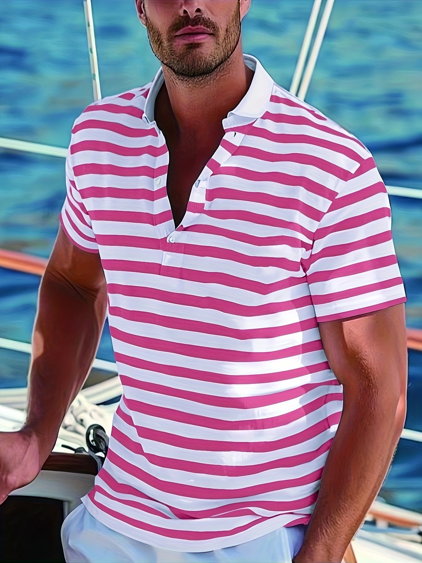 Herren Poloshirt im maritimen Streifen-Look für Freizeit und Segeln – Sommer Casual Polo