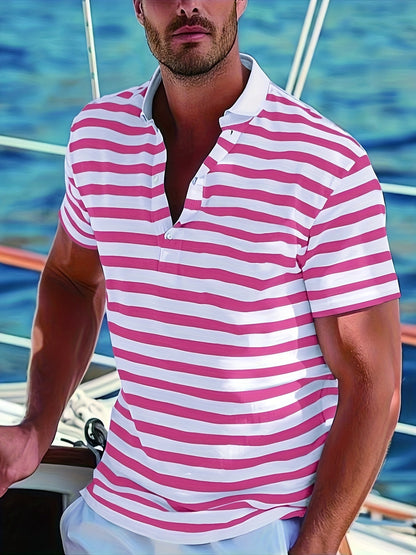 Herren Poloshirt im maritimen Streifen-Look für Freizeit und Segeln – Sommer Casual Polo