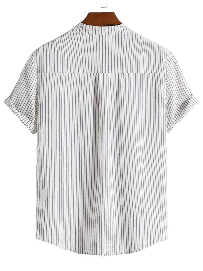 Herren Freizeit Hemd mit Stehkragen und Streifen – Modernes Kurzarmshirt für Alltag und Büro