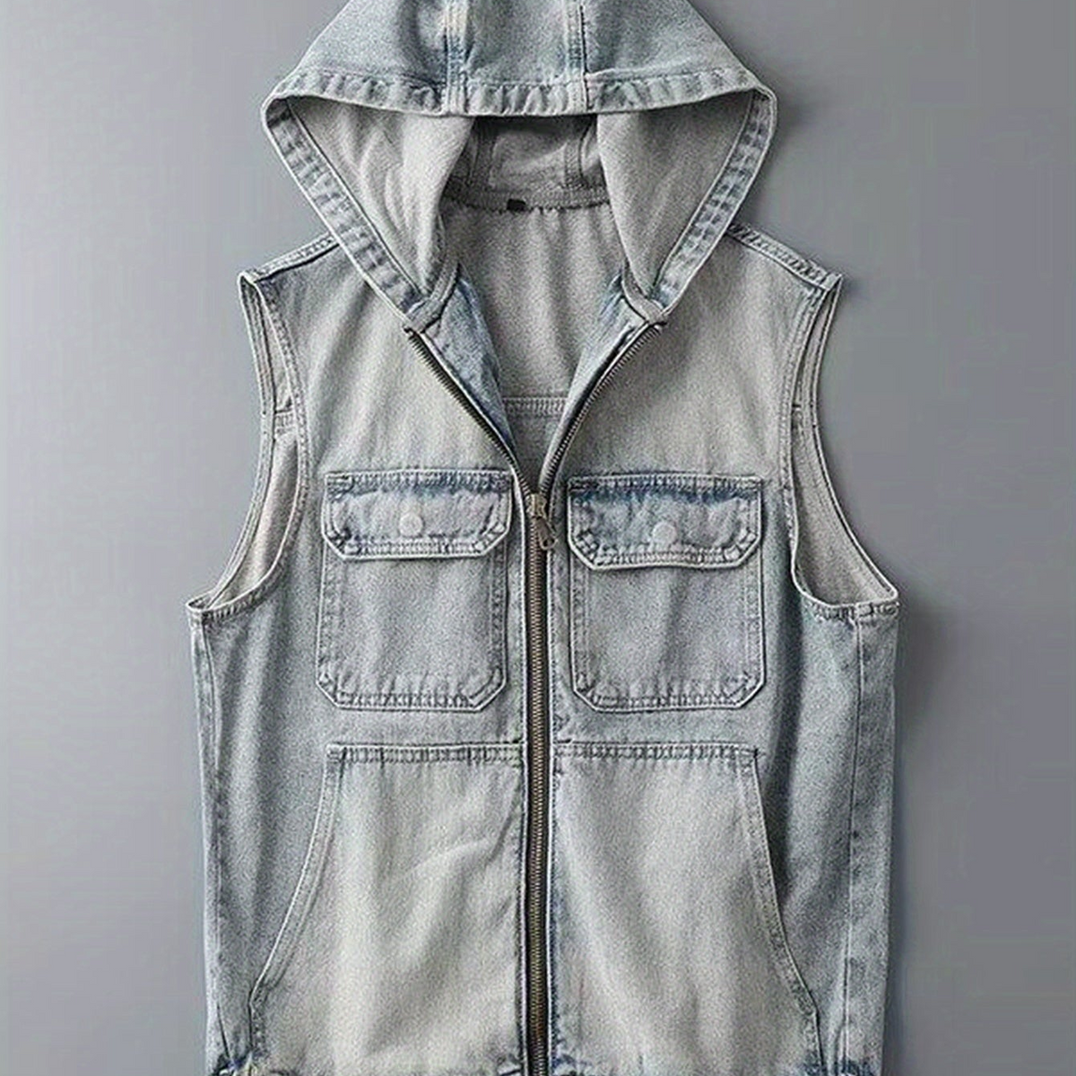 Jeansweste Herren ärmellos mit Kapuze und Reißverschluss