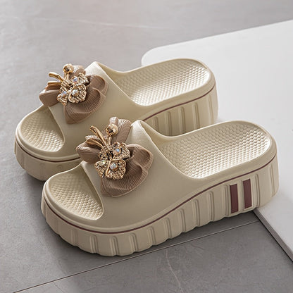 Damen Plateau-Slides mit floraler Applikation und modernem Design – Modische Freizeitsandalen