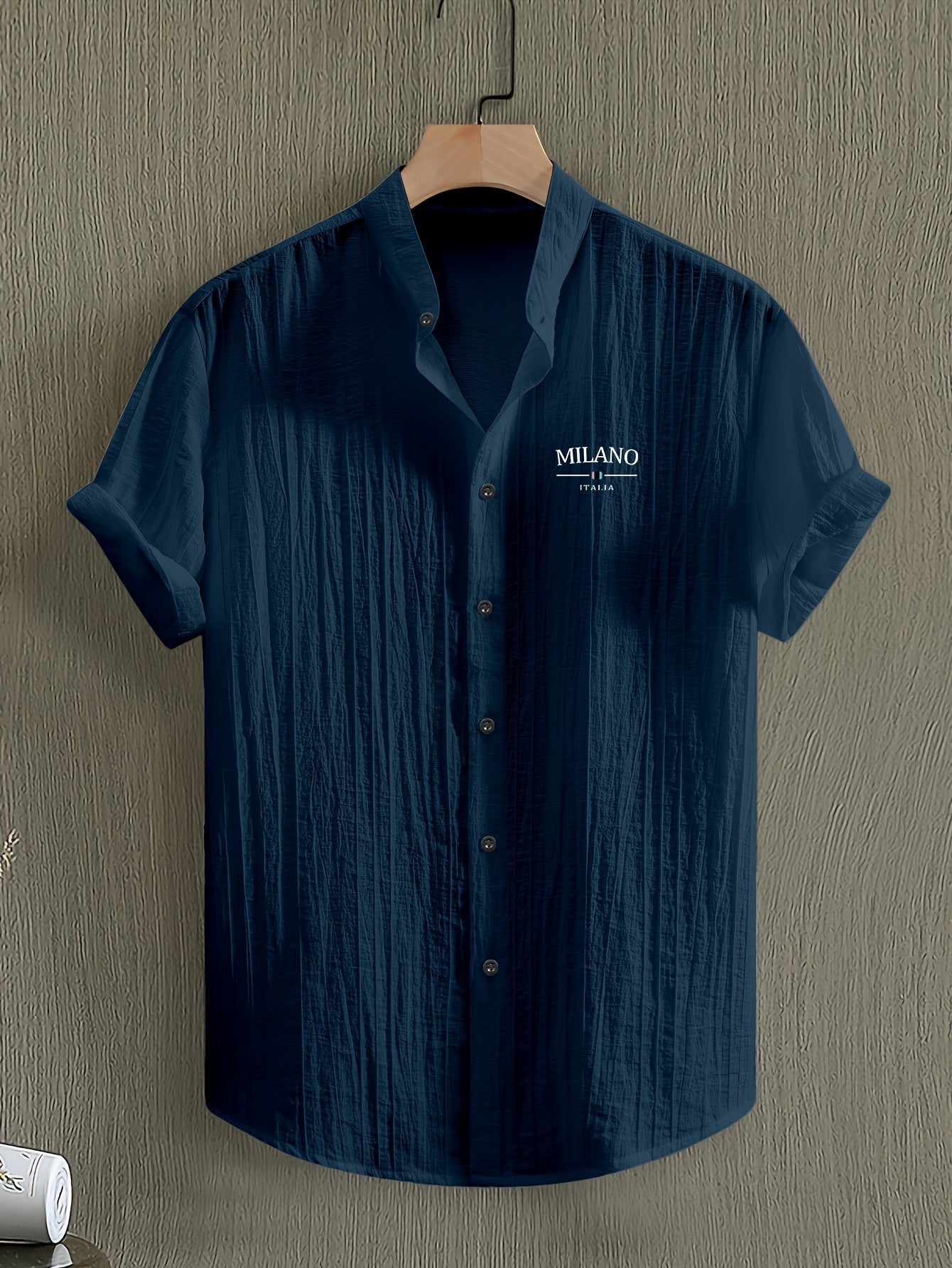 Herren Freizeithemd mit Stehkragen und Milano Print – Sommer Kurzarm, Modernes Design
