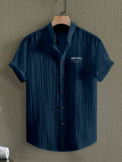 Herren Freizeithemd mit Stehkragen und Milano Print – Sommer Kurzarm, Modernes Design