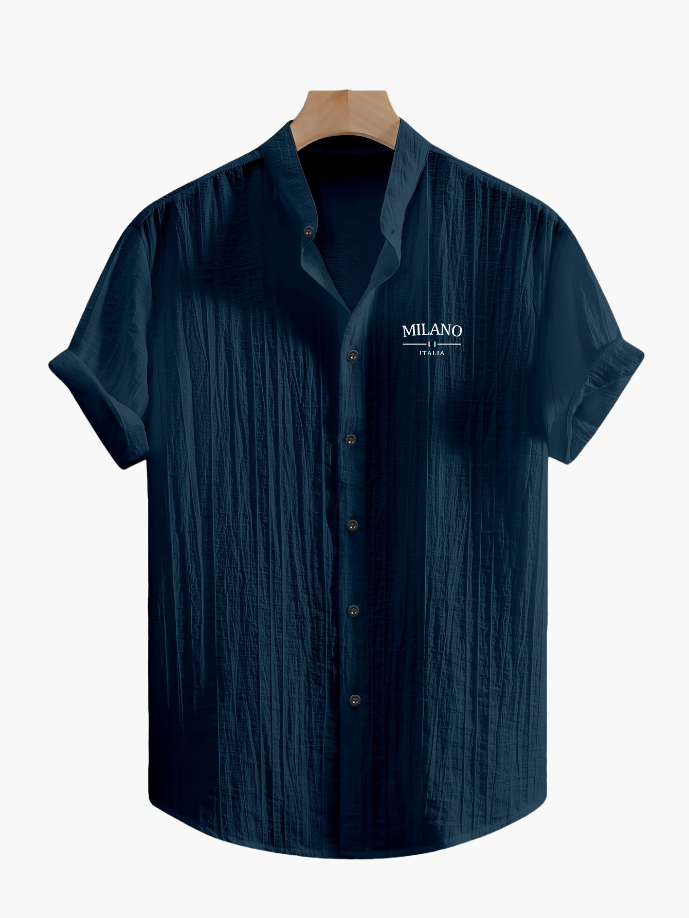 Herren Freizeithemd mit Stehkragen und Milano Print – Sommer Kurzarm, Modernes Design