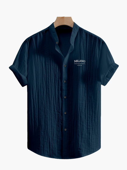 Herren Freizeithemd mit Stehkragen und Milano Print – Sommer Kurzarm, Modernes Design