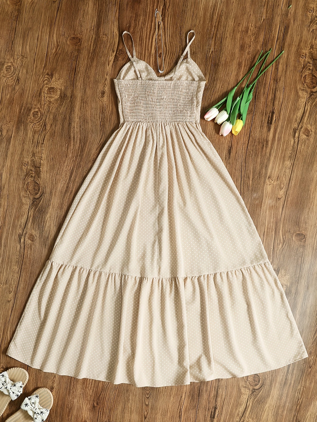 Damen Maxikleid Vintage-Stil mit Punkten und Volants – Eleganter Sommer-Look