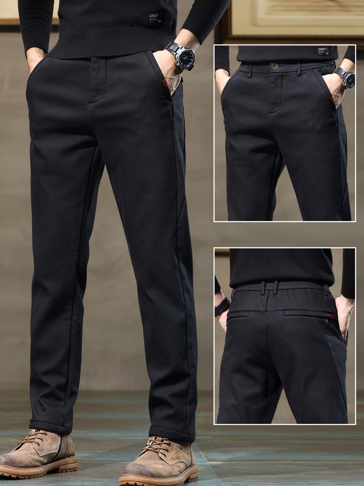 Herren gefütterte Hose Winter Warme Chinohose Cordoptik
