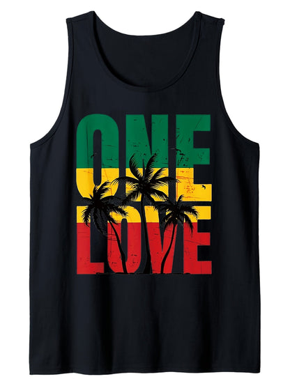 Herren Tanktop mit One Love Print und Palmen Grafik – Reggae Style für Strand und Freizeit