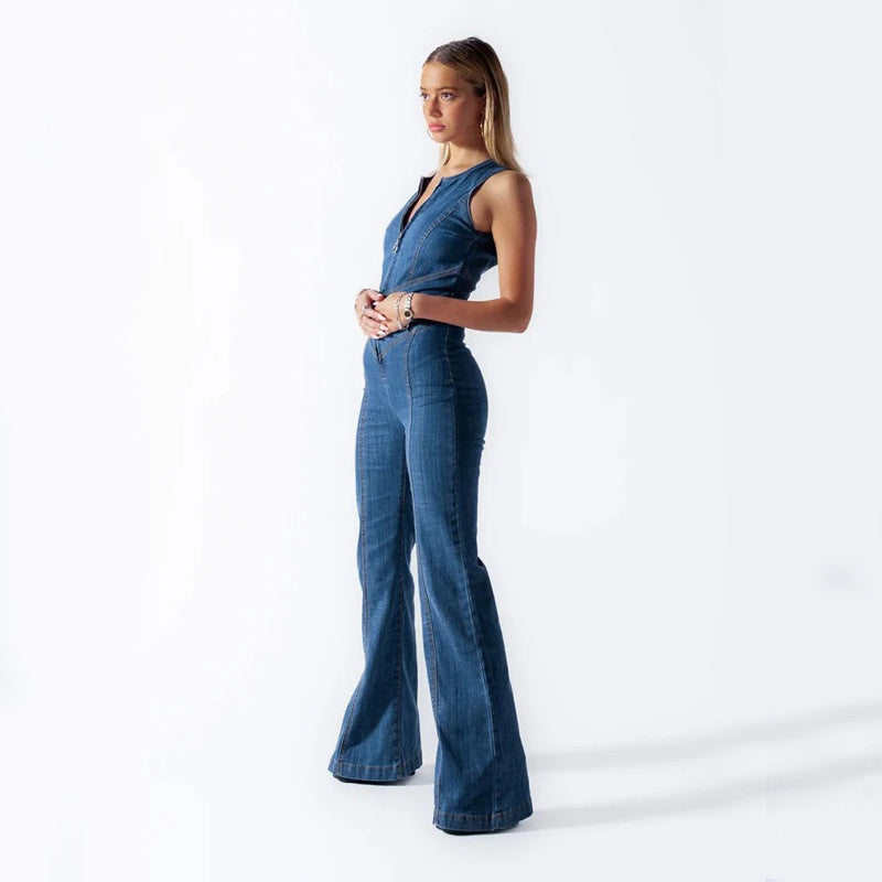 Damen Denim-Jumpsuit mit Herz-Ausschnitt – Figurbetonte Streetwear für den Alltag