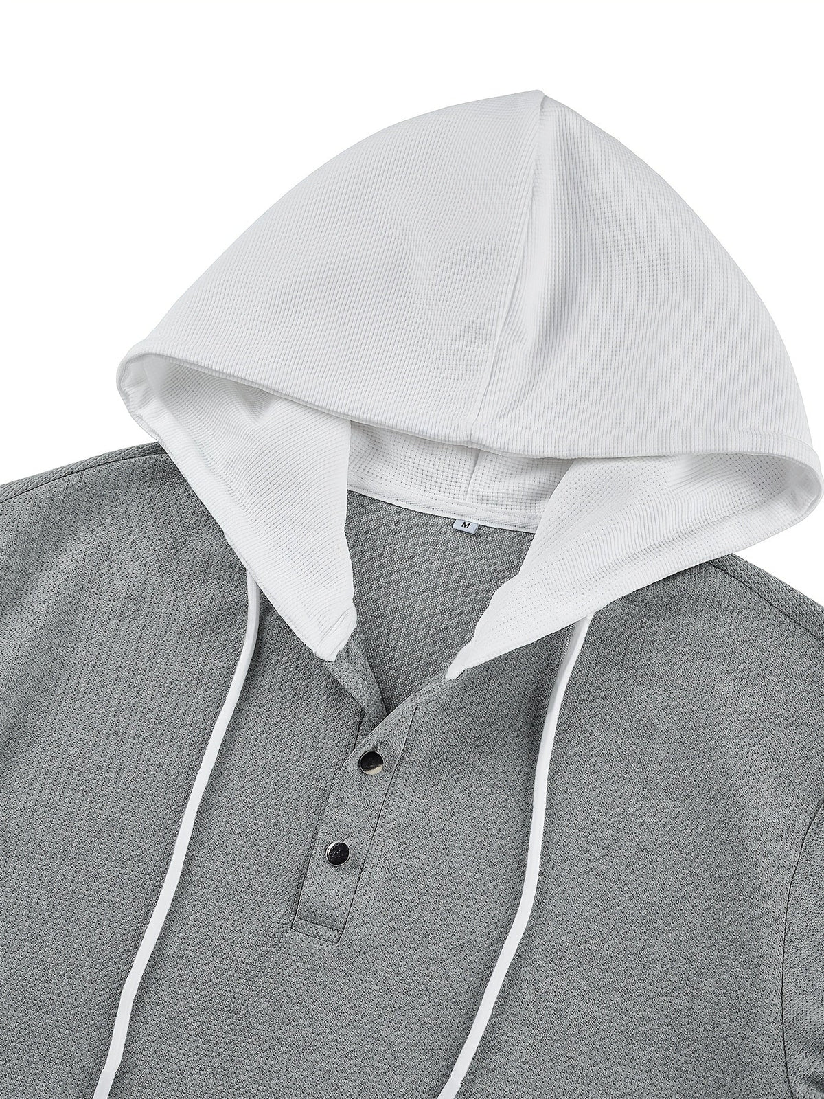 Herren Hoodie Strukturiert Grau Langarm mit Kapuze und Knopfleiste