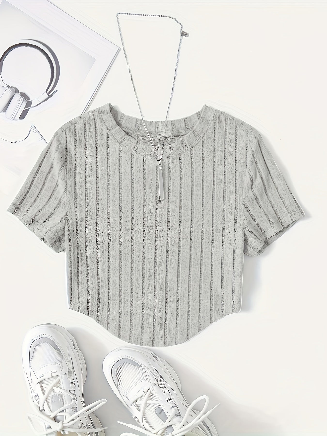 Damen Kurzarm-Ripptop im Casual-Look – Perfekt für Freizeit und Alltag