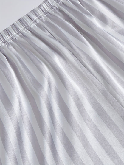 Damen Satin Pyjama Set Kurzarm mit Streifen – Stilvolles Nachtwäsche-Set für erholsamen Schlaf