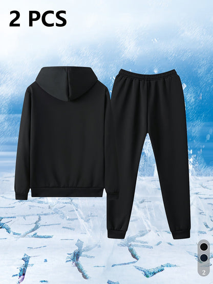 Herren Trainingsanzug gefüttert, Kapuzenjacke mit Reißverschluss & Hose, Blau