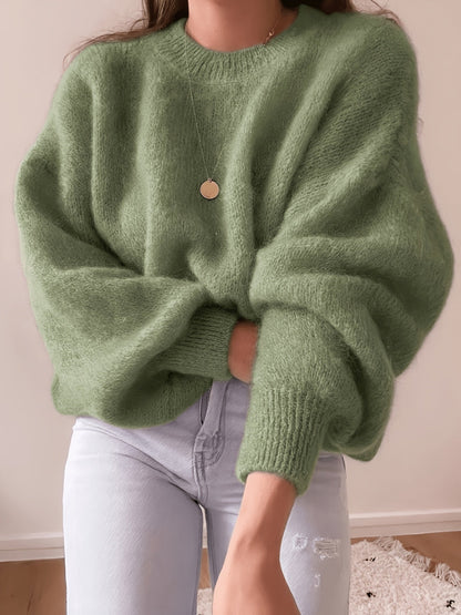Damen Oversize Pullover Rundhals Weich Strick Langarm