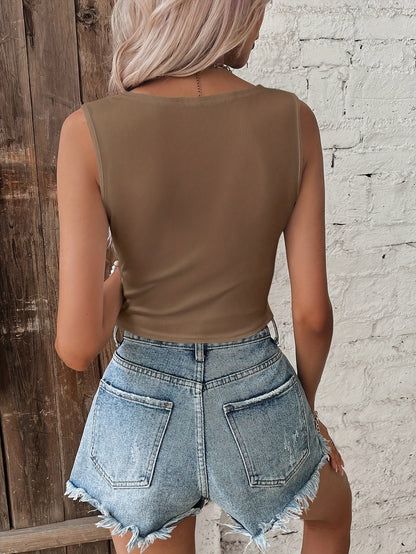Damen Crop Top im Knotendesign – Trendiges V-Ausschnitt Oberteil für Freizeit & Sommer