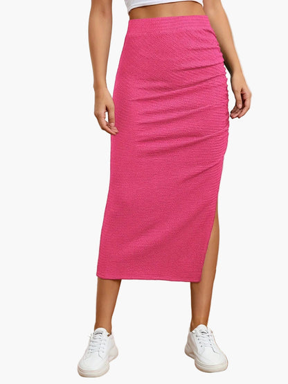 Damen Midirock Elegant mit Seitenschlitz und Raffung – Perfekt für Alltag und Freizeit
