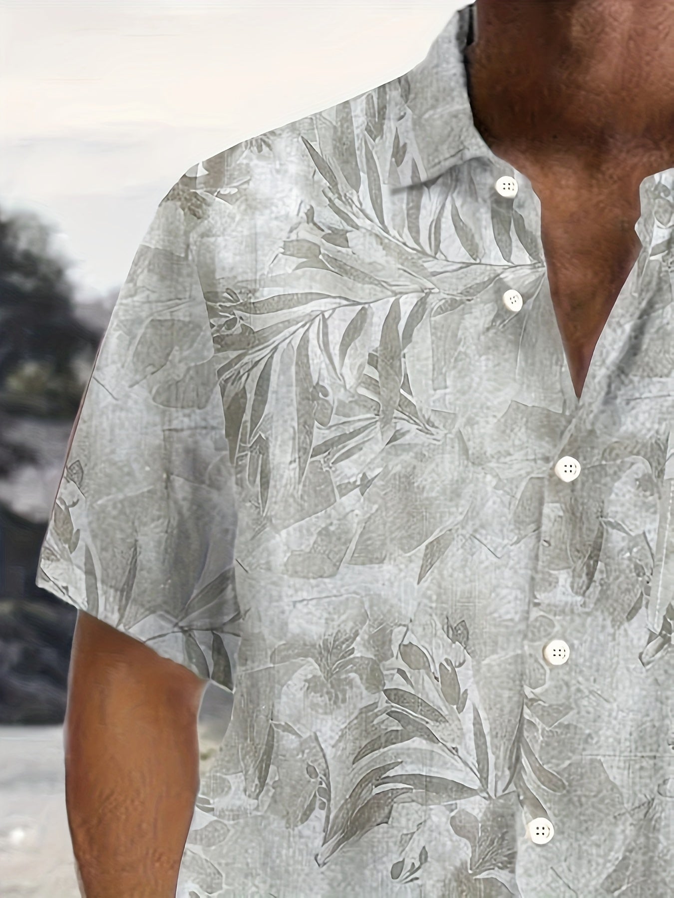 Herren Sommer Freizeit Hemd mit Pflanzenmuster – Ideal für Urlaub & Strand