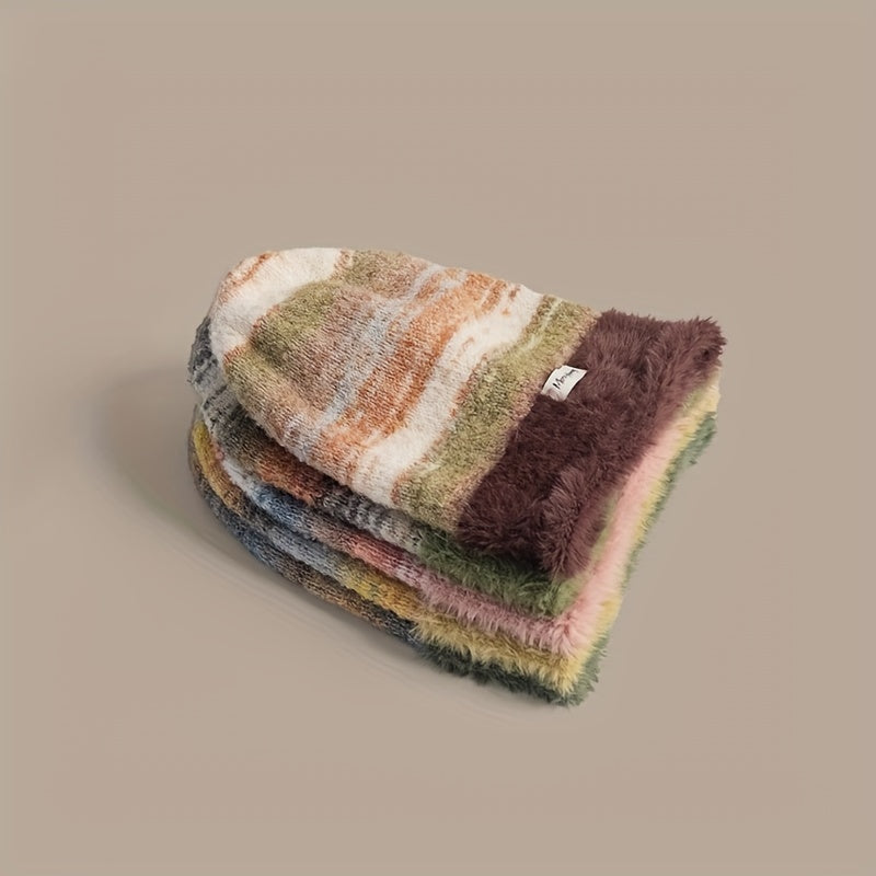 Unisex Winter Beanie Strickmütze mit weichem Futter & Farbverlauf
