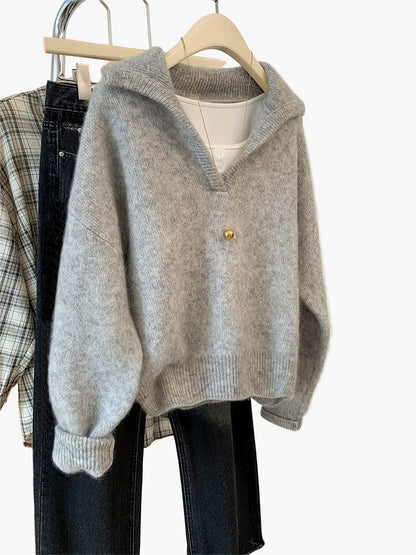 Damen Vintage Strickpullover mit V-Ausschnitt – Lässiger Herbst/Winter Pullover für Alltag und Freizeit