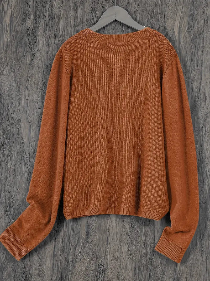 Damen Strick Cardigan Rundhals Langarm Strickjacke mit Knöpfen und Brusttasche