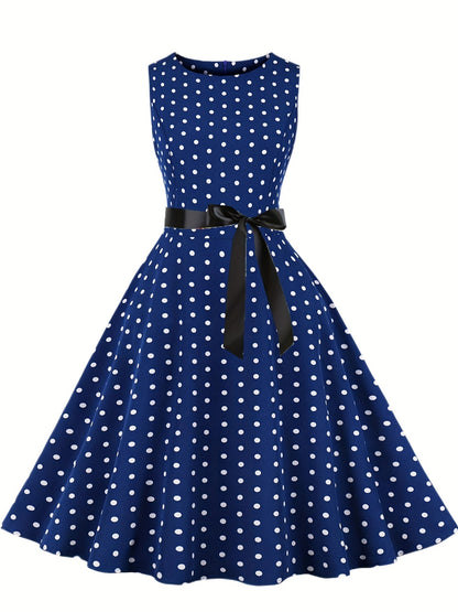 Damen Vintage Polka Dot Rockabilly Kleid mit Gürtel – Elegantes Retro Partykleid