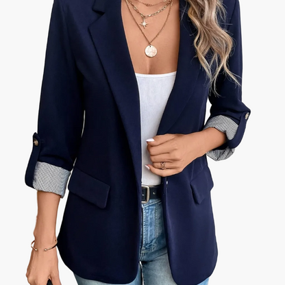 Damen Blazer Elegant Business Freizeit Sakko mit Krempelärmeln – Stilvoll für Büro und Alltag