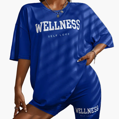 Damen Wellness Lounge Set Oversize T-Shirt & Radlerhose – Bequeme Freizeitmode mit Schriftzug