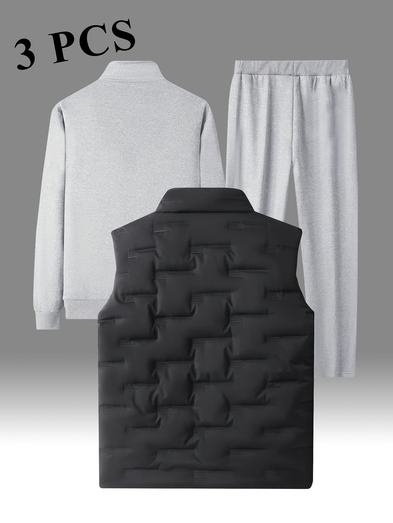 Herren 3-teiliger Sportanzug mit Stehkragen Jacke, Jogginghose & Steppweste
