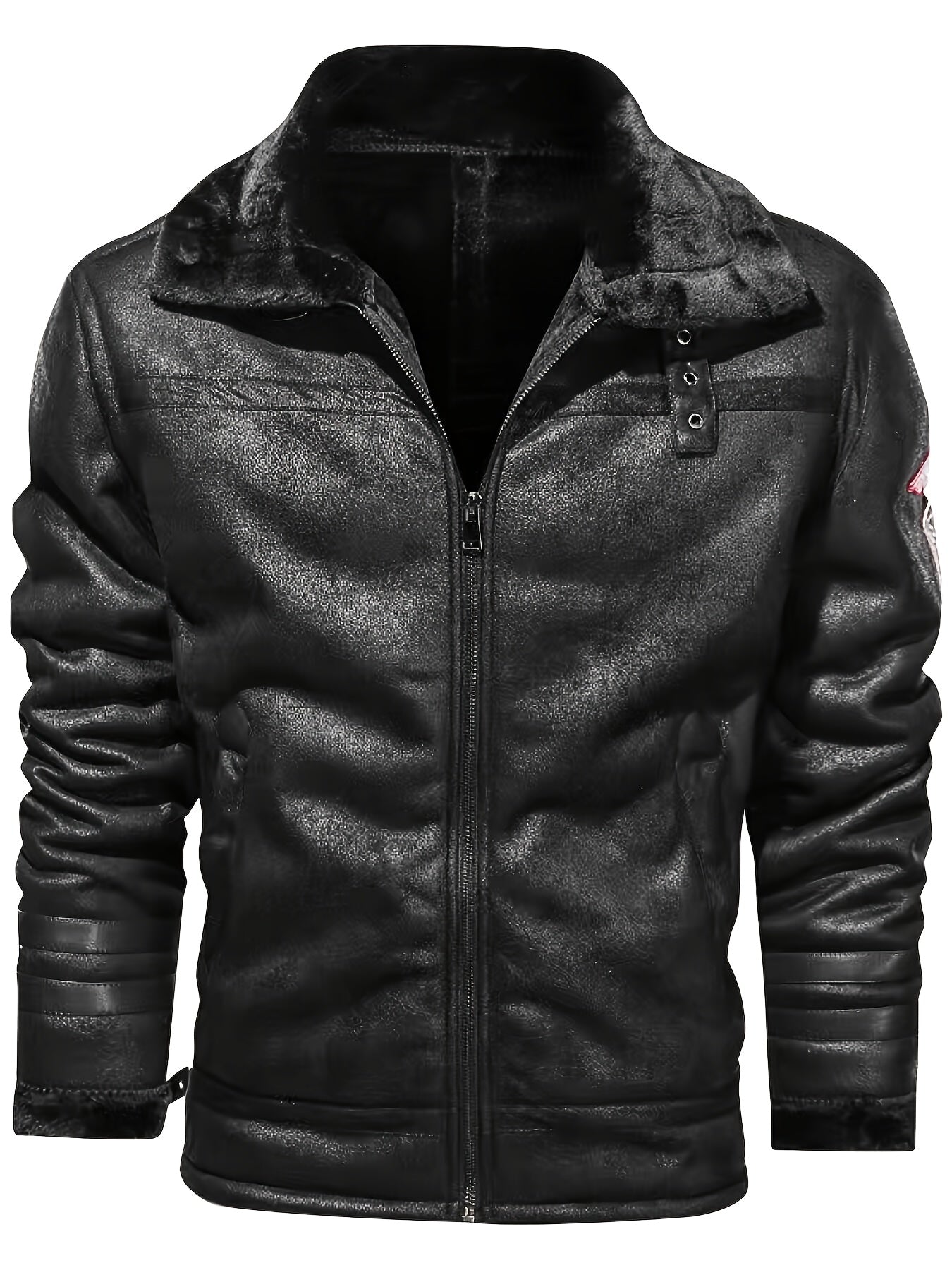 Herren Jacke mit Kunstfellkragen und Reißverschluss – Pilotenstil, Braun/Schwarz