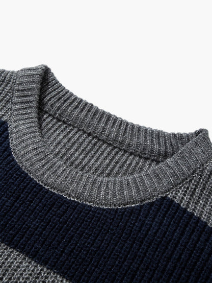 Herren Grobstrick Pullover mit Streifenmuster – Lockerer Casual Style für Herbst und Winter